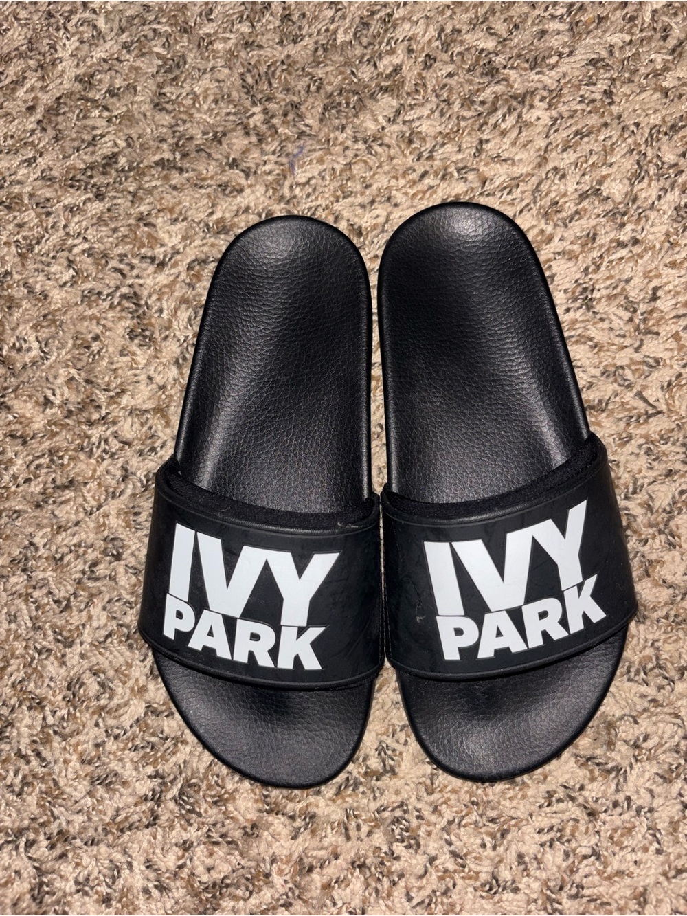 IVY PARK Black Slide Sandals with White Logo